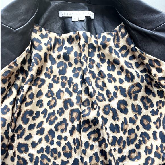 Veronica Beard Nevis Lamb Leather Blazer Jacket Cropped Black Silver Size 10 - Picture 7 of 10